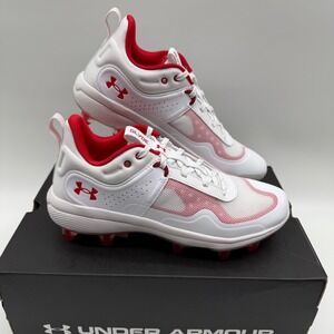 Under Armour Glyde MT TPU Women's White Red Molded Baseball Softball Cleats Sz 9